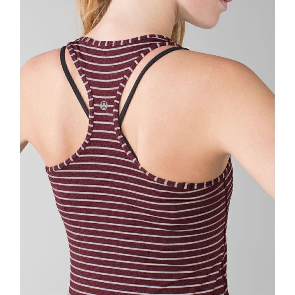 Lululemon Cool Racerback Stripe Heathered Bordeaux Tank Top Size 2 XS